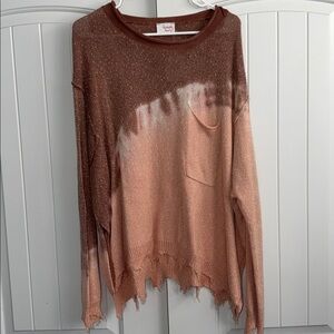 Fantastic Fawn Brown and Cream Distressed Sweater